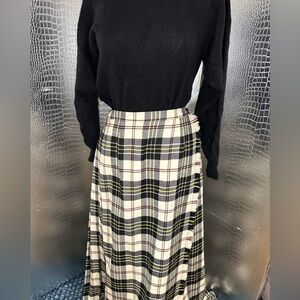 Aston Vintage Black and Cream Plaid Maxi Wrap Skirt